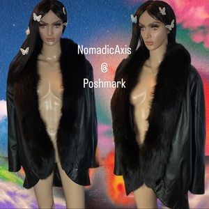 Vintage vtg Jacqueline Ferrar genuine leather fur black jacket coat womens lg